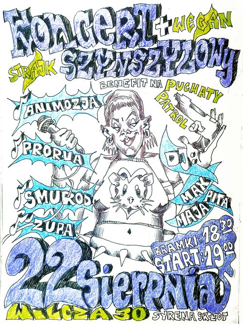 WEGAN STRAJK + KONCERT SZYNSZYLOWY // BENEFIT NA PUCHATY PATROL // ANIMOZJA + PRORVA + ZUPA + SMUROD + DJs